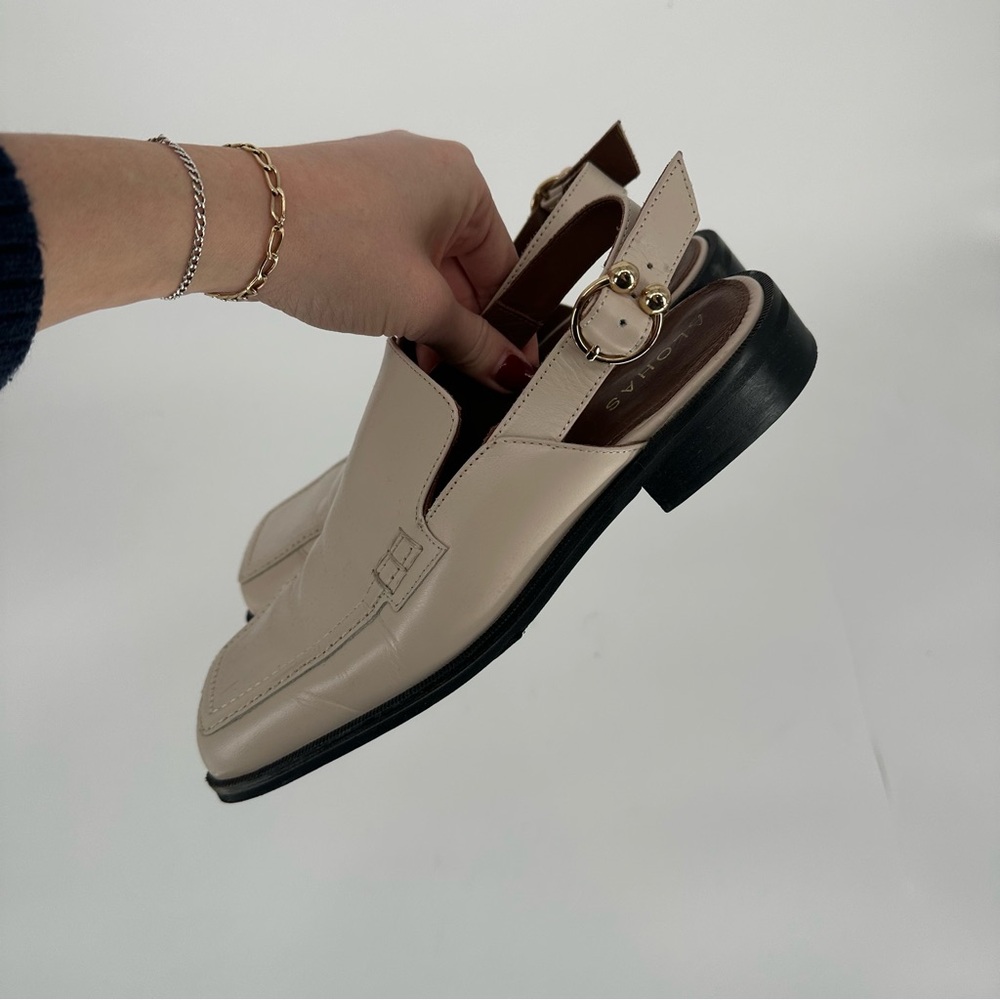 Alohas Abe Slingback Leather Loafer Mules Cream Square Toe Low Heel Size 38 7.5 - Picture 3 of 9
